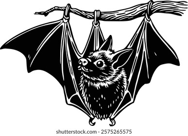 A close-up of the small bat Isolated on white  background vector art illustration 