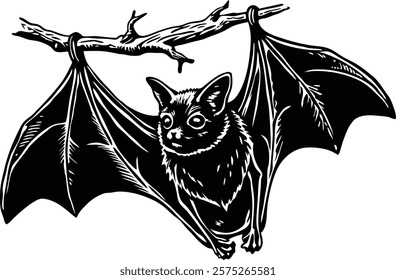 A close-up of the small bat Isolated on white  background vector art illustration 