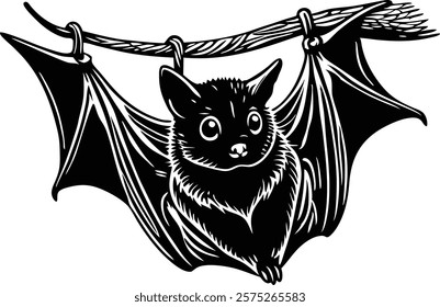 A close-up of the small bat Isolated on white  background vector art illustration 