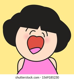 Closeup Smiling Girl With Open Heart Shaped Mouth Concept Card Character illustration