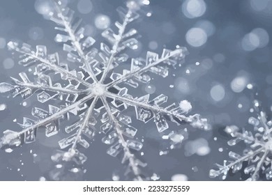 Closeup Snowflakes blurred background with copy space
