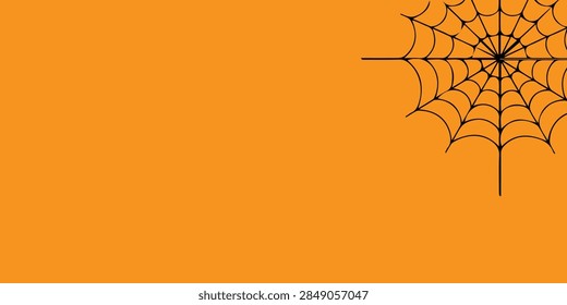 Close-up of a spider web with shadow on vibrant orange background, highlighting intricate web structure and delicate silk threads.