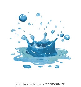 Closeup of splashing blue water droplets
