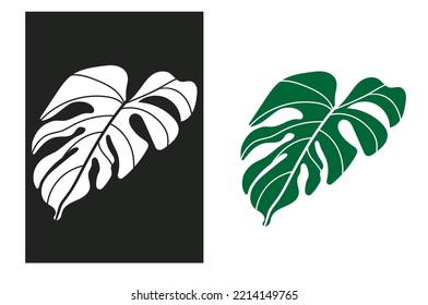 Close-up stencil Monstera leaf. Monstera leaf vector silhouette.