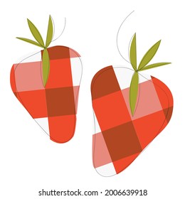 Close-up strawberries in a cage, vector stylized drawing in a linear style, ripe berries in two colors.