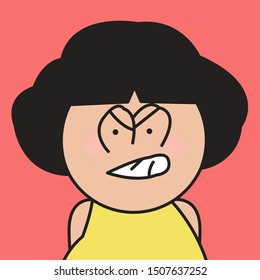 Closeup Stressed Girl With Angry Face Concept Card Character illustration