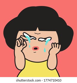Closeup Stressed Girl Crying And Wiping Tears Concept Card Character illustration