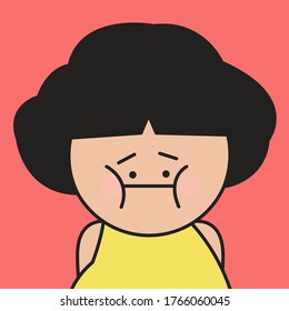Closeup Stressed Girl With Sad Face Concept Card Character illustration