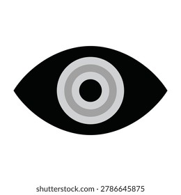 Close-up of a stylized human eye with concentric circles in the iris, symbolizing vision and insight