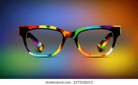 Closeup of sunglasses in multicolored spectacle frame. Vector eps 10 illustration. Contains mesh background

