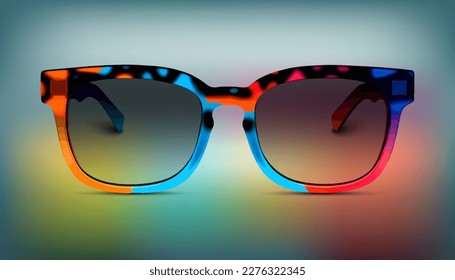 Cierre de gafas de sol en marco de espectáculo multicolor