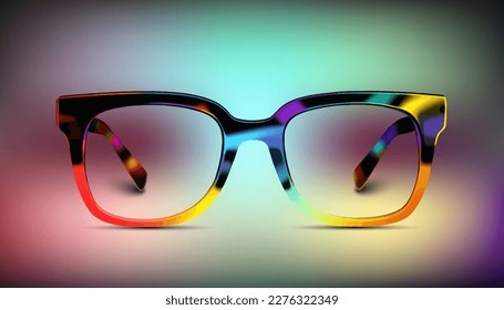 Cierre de gafas de sol en marco de espectáculo multicolor