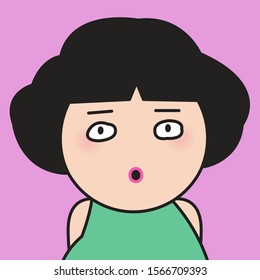 Closeup Surprised Amazed Facial Expression Girl Concept Card Character illustration