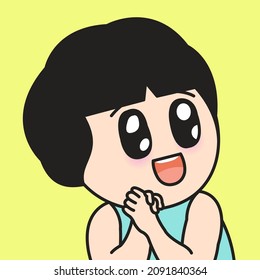 Closeup Surprised Exciting Girl With Big Blinking Eyes Concept Card Character illustration