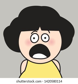Closeup Surprised Girl With Frightened Facial Expression Concept Card Character illustration