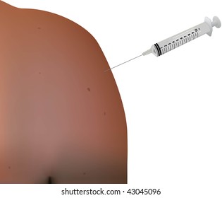 closeup syringe and man shoulder