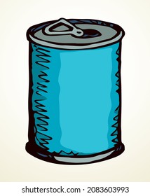 Closeup tasty pet eat sauce jar bank tincan. Box cup lid cover closed object white store label text space. Black hand drawn cool steel cola bar pot logo pictogram emblem design art doodle retro style