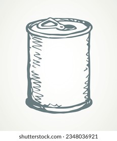 Closeup tasty pet eat sauce jar bank tincan. Box cup lid cover closed object white store label text space. Black hand drawn cool steel cola bar pot logo pictogram emblem design art doodle retro style