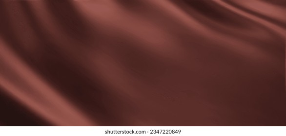 Nahaufnahme von Schokoladenseide. Dunkelbrauner Stoff, glatte Textur, Oberflächenhintergrund. Raffinierte, elegante, braune Seide in Sepia. Textur, Hintergrund, Muster, Vorlage.3D Vektorgrafik.