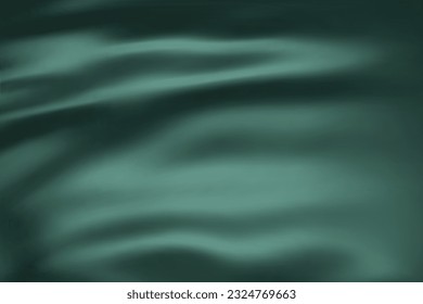 Close-up texture of dark green silk. Hunter green fabric smooth texture surface background. Smooth elegant green silk in Sepia toned. Texture, background, pattern, template. 3D vector illustration.