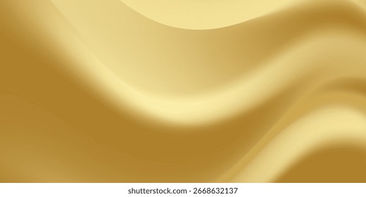 Close-up texture of natural gold silk. Light Golden fabric smooth texture surface background. Smooth elegant gold silk in Sepia toned. Texture, background, pattern, template. 3D vector illustration.