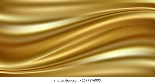 Textura de primer plano de seda de oro natural. Fondo de superficie de textura lisa de tela dorada ligera. Elegante EPS 10