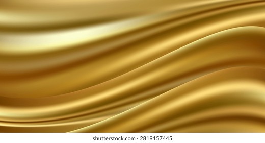 Close-up texture of natural gold silk. Light Golden fabric smooth texture surface background. Elegant EPS 10