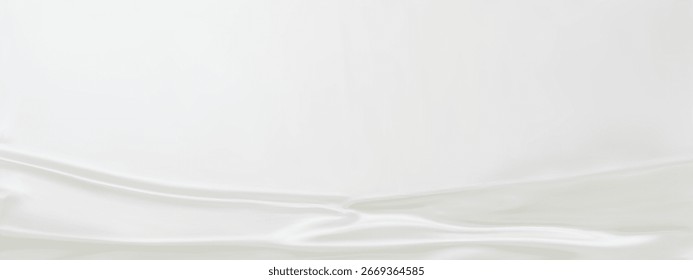 Textura de primer plano de seda blanca natural. Fondo de superficie de textura de tela blanca metálica. Suave seda blanca elegante en tonos sepia. Textura, fondo, patrón, Plantilla. Ilustración vectorial 3D.