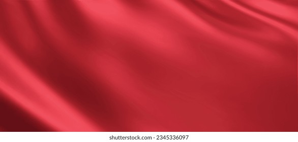 Close-up texture of red silk. Red fabric smooth texture surface background. Smooth elegant red silk in Sepia toned. Texture, background, pattern, template. 3D vector illustration.