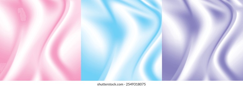 Primer plano textura de seda en tres colores azul, rosa y púrpura. Textura, fondo, patrón, Plantilla. Ilustración vectorial 3D.