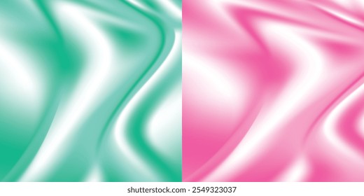Close-up texture of silk in two colors green, pink. Texture, background, pattern, sample. 3D vector illustration.