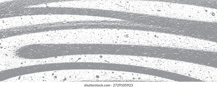 Primer plano de líneas gruesas y curvas de pintura en aerosol gris sobre un fondo blanco moteado, creando un patrón abstracto.