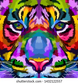 Close-up of Tigers face on abstract pop art style