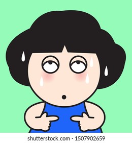Closeup Tired Exhausted Girl With Feeling Guilty Face Concept Card Character illustration