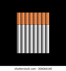 Close-up of tobacco cigarettes isolated on black background. Vector illustration.