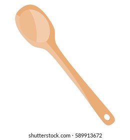 Close-up top view of wooden spoon isolated over white.