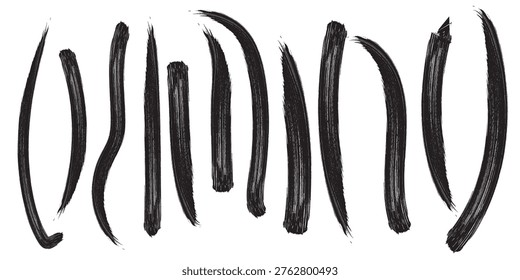 A close-up, top-down view of several dark, slender vanilla beans, showcasing their natural curves and textures against a stark white backdrop, ideal for culinary or aromatic themes.
