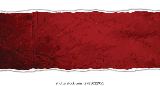 Closeup of torn red textured paper strip with ragged edges