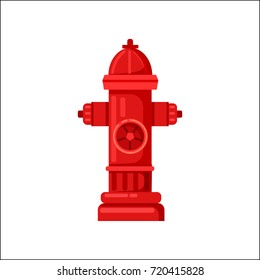 Closeup of traditional bright red fire hydrant isolated vector illustration on white background. Tool used by firefighters for extinguishing flames
