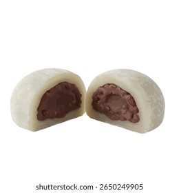 Close-up of traditional mochi with smooth glutinous texture, filled with red bean paste.