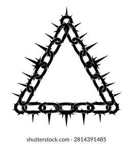 A close-up of a triangular shape made from barbed wire, symbolizing security, danger, or restriction, with a plain background.
