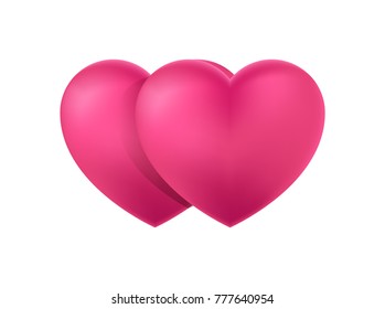 Closeup of two big objects of heart shape, pink item that signifies love and happiness of couple vector illustration isolated on white