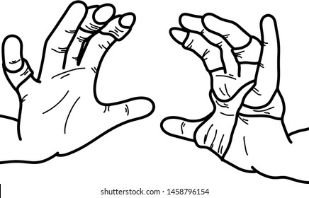 close-up two hands of artistic gymnastics player vector illustration sketch doodle hand drawn with black lines isolated on white background