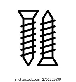 Close-up of two metal screws. Single Line Icon.