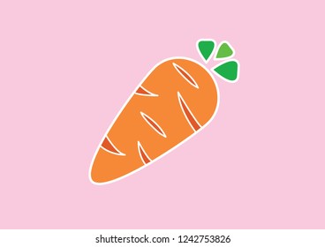 Close-up vector carrot icon on pink background.Healthy food concept.