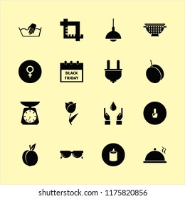 closeup vector icons set. with colander, female gender symbol, nail polish and plug in set