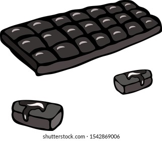 Close-up vector illustration of dark chocolate. Hand-drawn confectionery and food vector illustration.