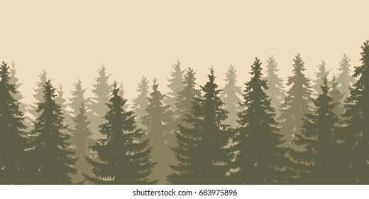 Close-up of a vector illustration of forest tree tops in the style of old photo isolated