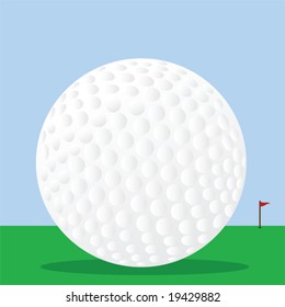 Close-up vector illustration of a golf ball on a golf course