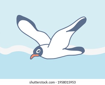 Close-up vector image of a bird with outstretched wings in a simple cartoon style.